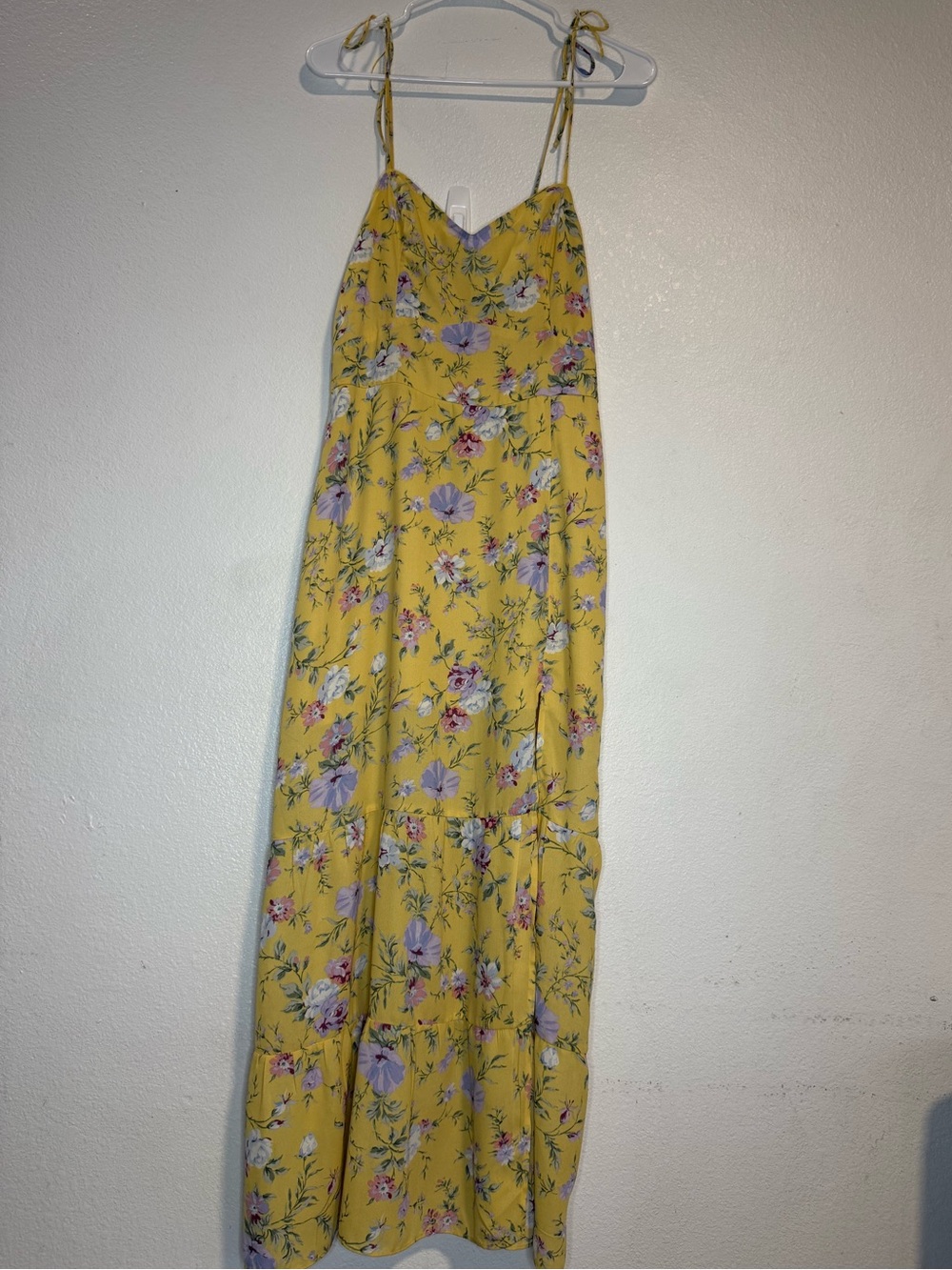 Abercrombie & Fitch Yellow Floral Tie-Shoulder Maxi Dress